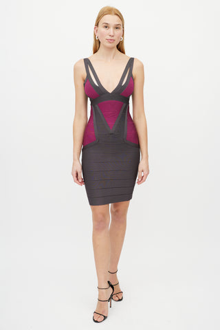 Hervé Léger Grey 
Pink Bandage Dress