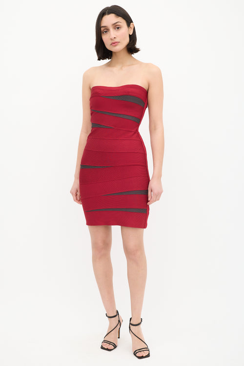 Hervé Léger Red Strapless Bandage Dress