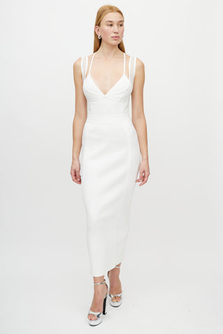 Hervé Léger White Bralette Ribbed Dress