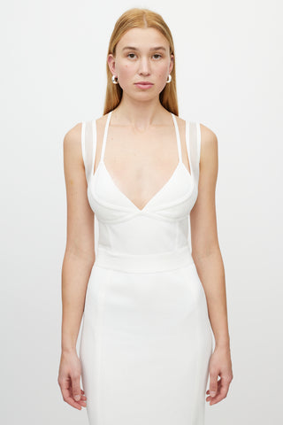 Hervé Léger White Bralette Ribbed Dress