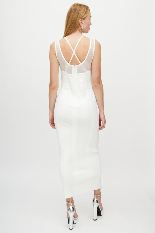 Hervé Léger White Bralette Ribbed Dress