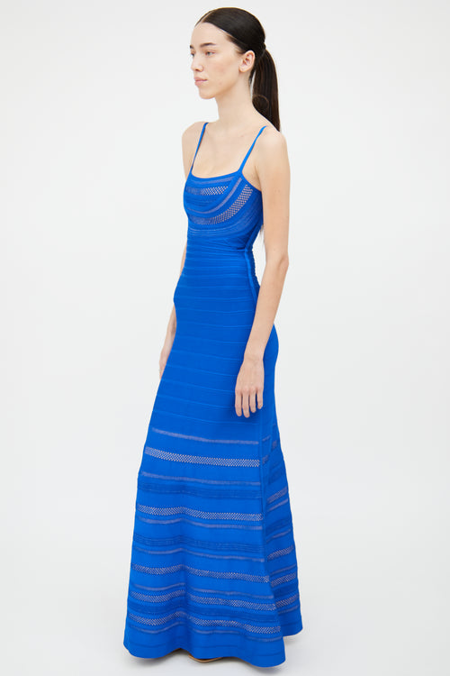 Hervé Léger Blue Beige Bandage Maxi Dress