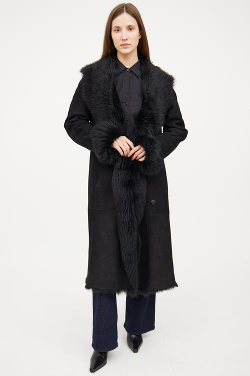 Hiso Black Shearling Long Sleeve Coat