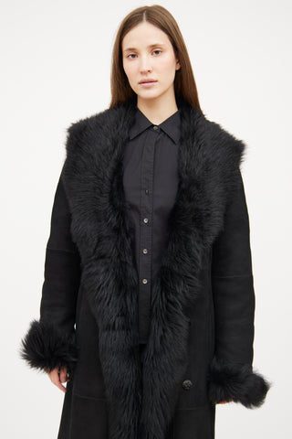 Hiso Black Shearling Long Sleeve Coat