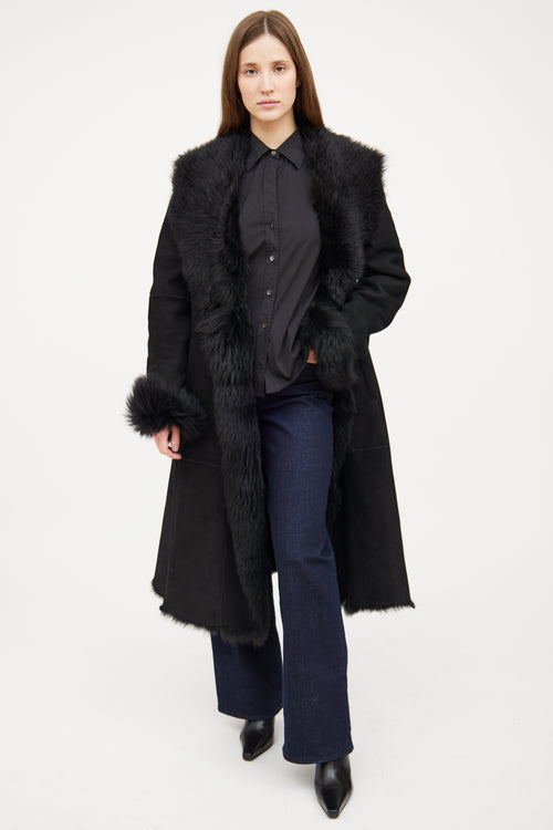 Hiso Black Shearling Long Sleeve Coat