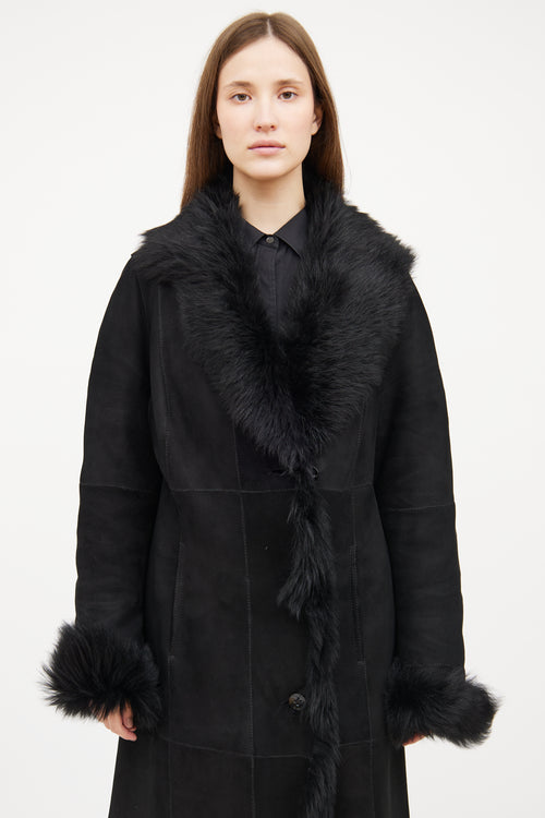 Hiso Black Shearling Long Sleeve Coat