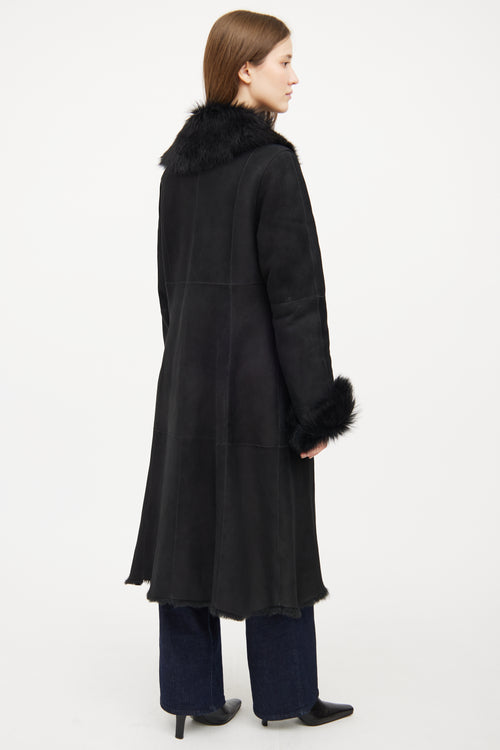 Hiso Black Shearling Long Sleeve Coat