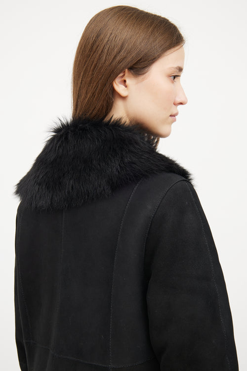 Hiso Black Shearling Long Sleeve Coat