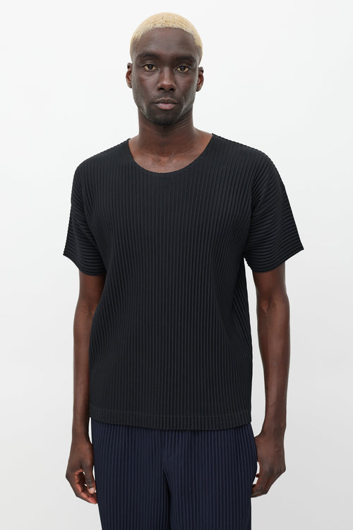 Homme Plissé Issey Miyake Black Pleated Crewneck T-Shirt