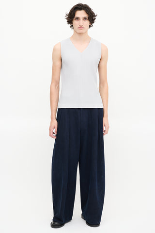 Homme Plissé Issey Miyake Light Grey Pleated V-Neck Tank Top