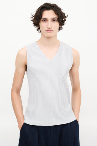 Homme Plissé Issey Miyake Light Grey Pleated V-Neck Tank Top