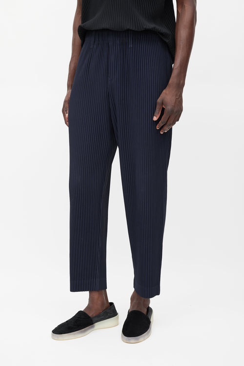 Homme Plissé Issey Miyake Navy Pleated Tapered Trouser