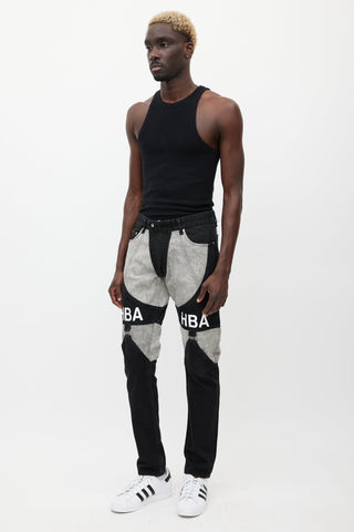 Hood By Air Black 
Grey Panelled Logo Jeans