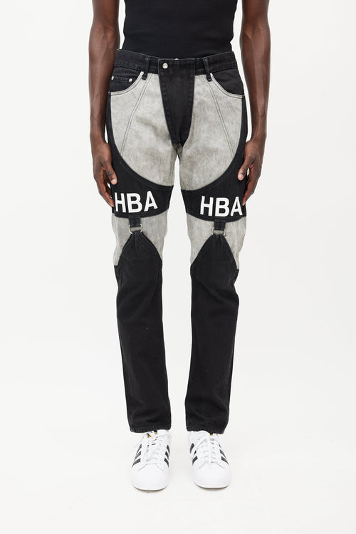 Hood By Air Black 
Grey Panelled Logo Jeans