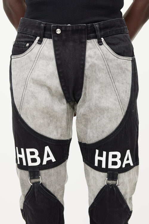 Hood By Air Black 
Grey Panelled Logo Jeans