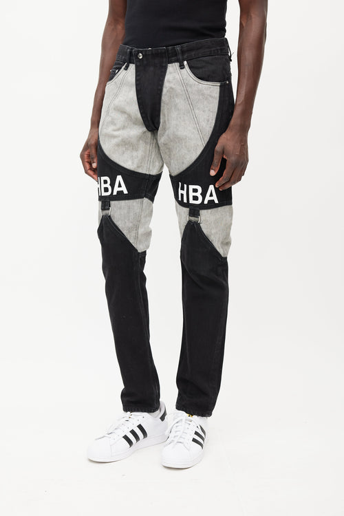 Hood By Air Black 
Grey Panelled Logo Jeans