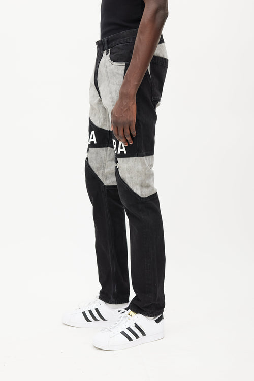 Hood By Air Black 
Grey Panelled Logo Jeans