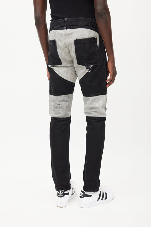 Hood By Air Black 
Grey Panelled Logo Jeans