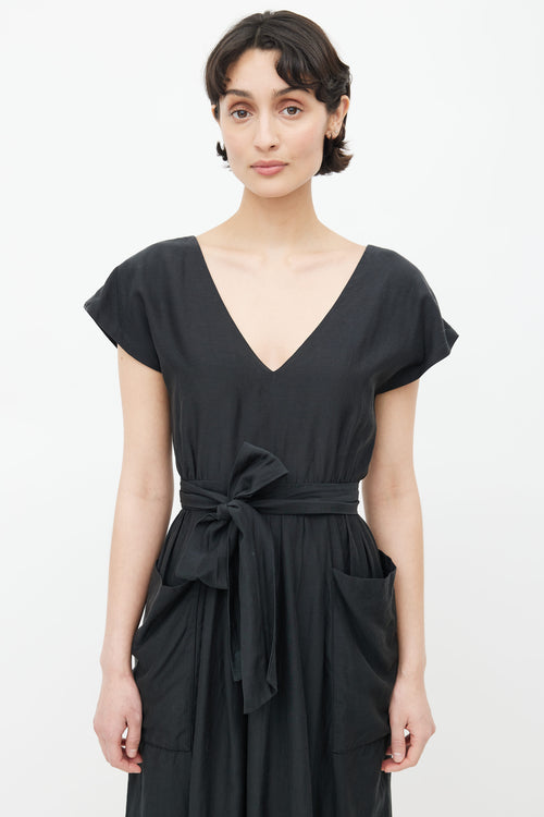 Horses Atelier Black Silk V-Neck Dress