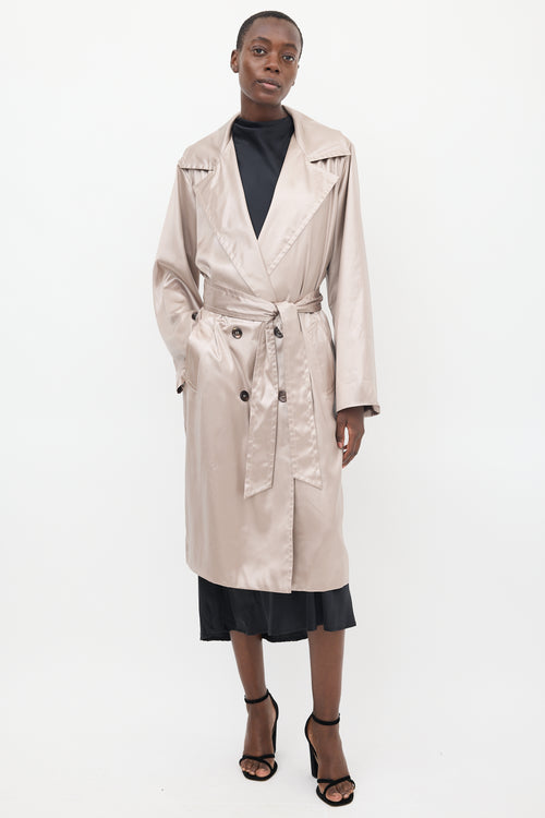 Horses Atelier Beige Satin Mona Belted Trench Coat