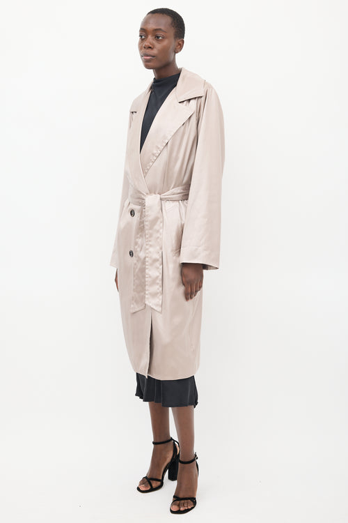 Horses Atelier Beige Satin Mona Belted Trench Coat