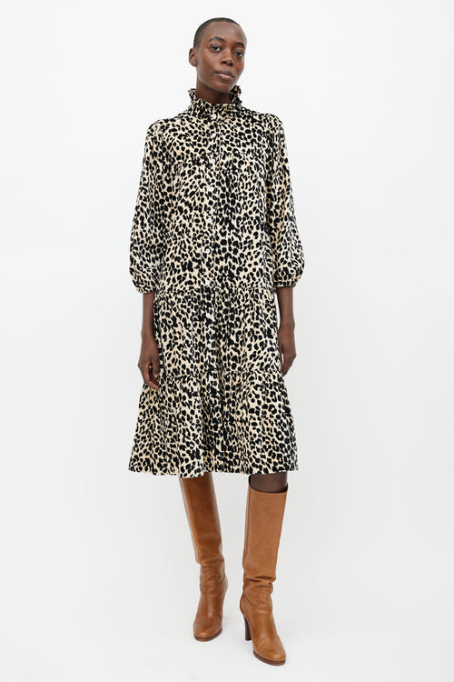 Horses Atelier Black 
Brown Print Tiered Shirt Dress