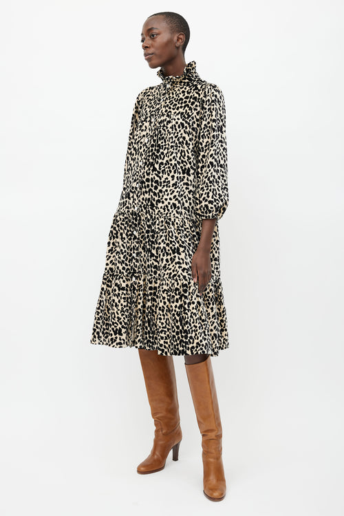 Horses Atelier Black 
Brown Print Tiered Shirt Dress