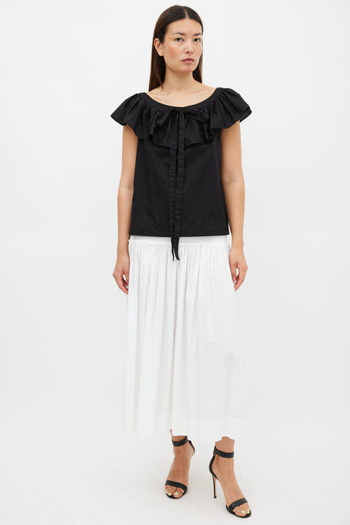 Horses Atelier Black Cotton Ruffled Scoop Neck Top