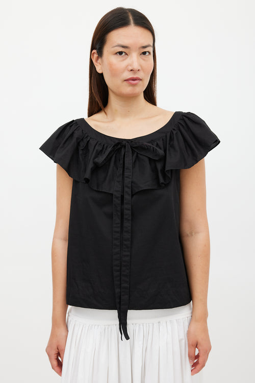 Horses Atelier Black Cotton Ruffled Scoop Neck Top