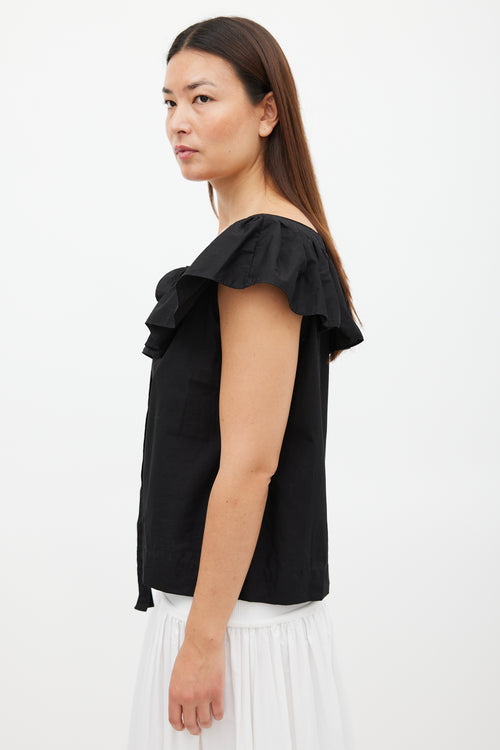 Horses Atelier Black Cotton Ruffled Scoop Neck Top