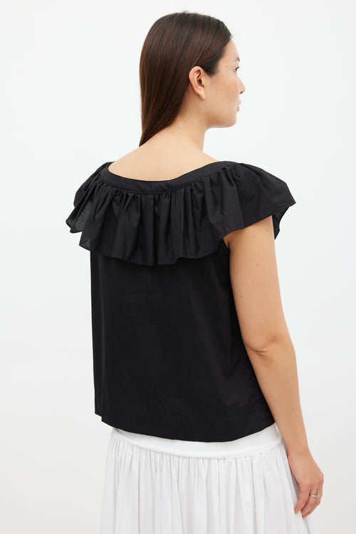 Horses Atelier Black Cotton Ruffled Scoop Neck Top