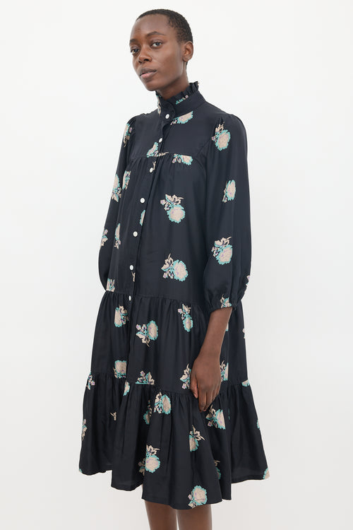 Horses Atelier Black 
Multi Silk Floral Dream Dress