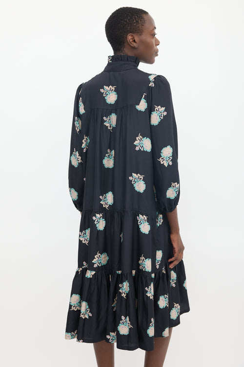 Horses Atelier Black 
Multi Silk Floral Dream Dress