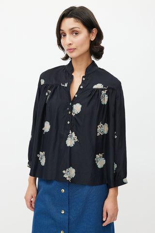 Horses Atelier Black 
Multi Silk Floral Blouse