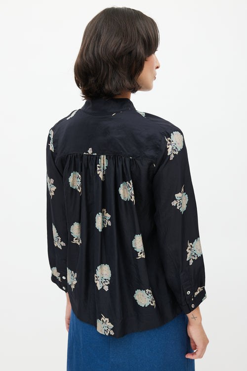 Horses Atelier Black 
Multi Silk Floral Blouse