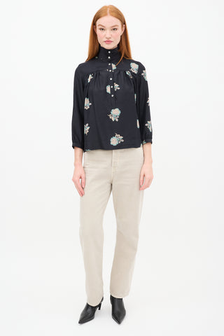 Horses Atelier Black 
Multi Silk Floral Top