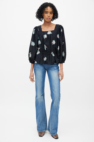 Horses Atelier Black 
Multicolour Floral Silk Top