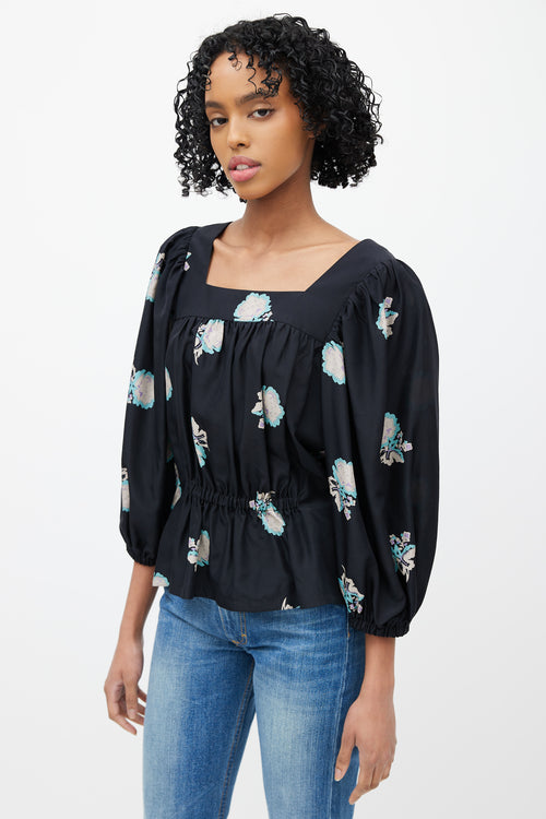 Horses Atelier Black 
Multicolour Floral Silk Top