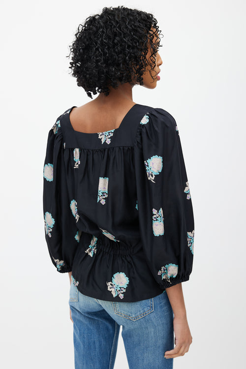 Horses Atelier Black 
Multicolour Floral Silk Top