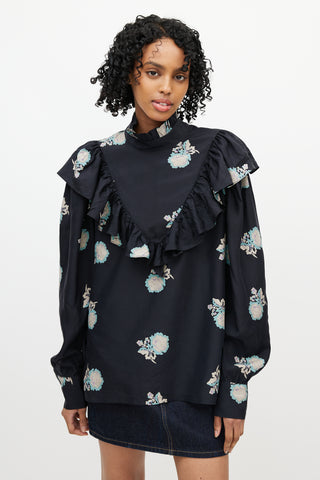 Horses Atelier Black 
Multicolour Floral Silk Top