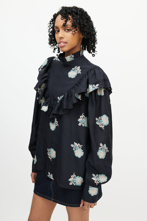 Horses Atelier Black 
Multicolour Floral Silk Top