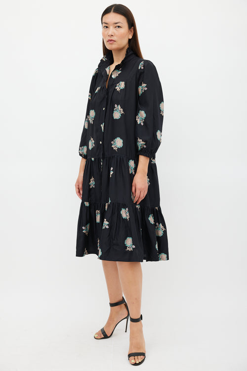 Horses Atelier Black 
Multicolour Silk Floral Dream Dress