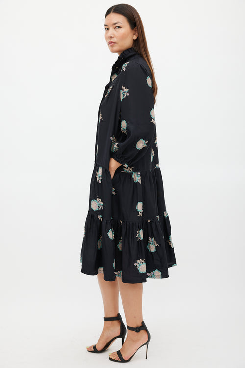 Horses Atelier Black 
Multicolour Silk Floral Dream Dress