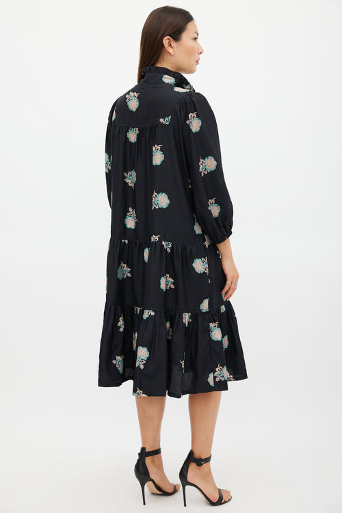 Horses Atelier Black 
Multicolour Silk Floral Dream Dress