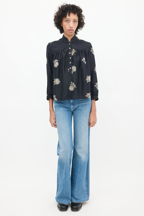 Horses Atelier Black 
Multicolour Silk Floral Shirt