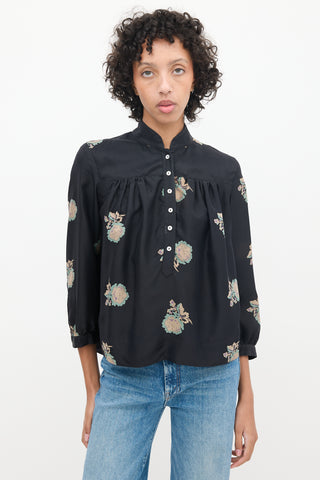 Horses Atelier Black 
Multicolour Silk Floral Shirt