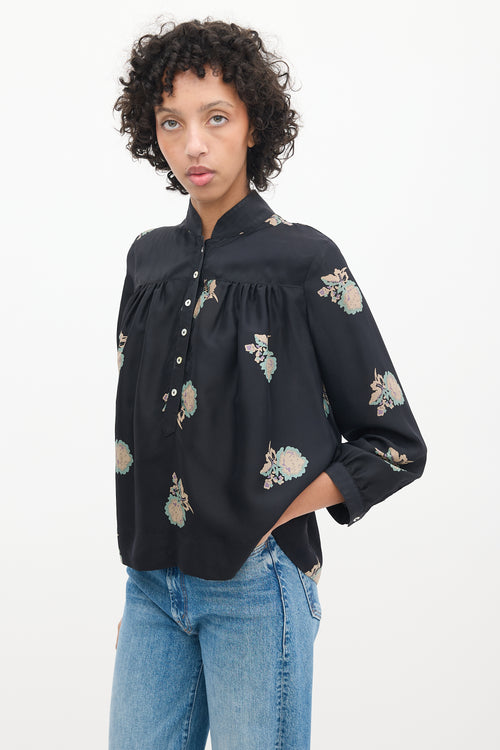 Horses Atelier Black 
Multicolour Silk Floral Shirt