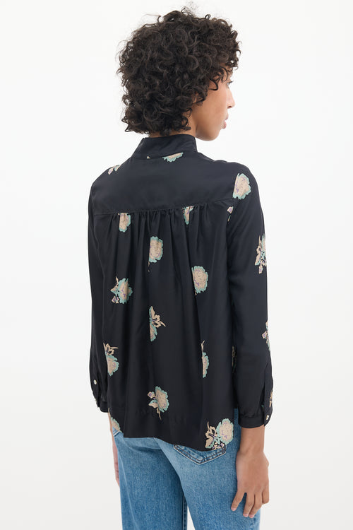 Horses Atelier Black 
Multicolour Silk Floral Shirt