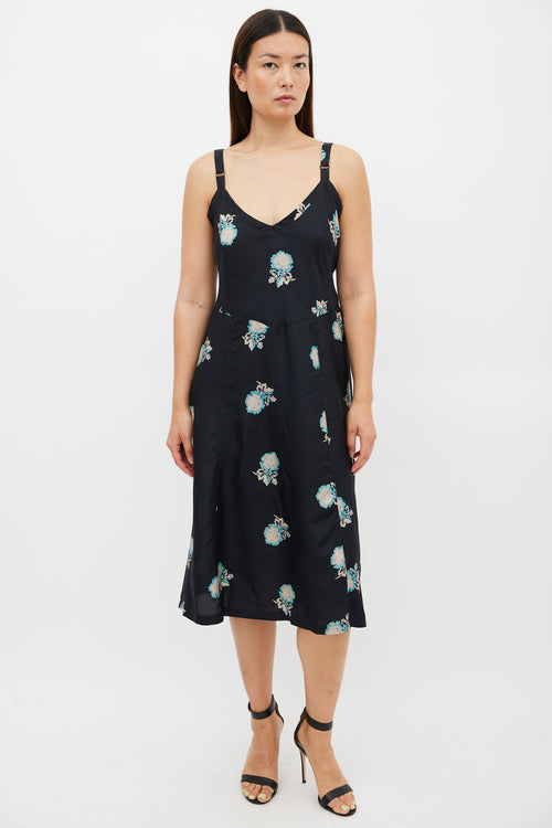 Horses Atelier Black 
Multicolour Silk Floral Slip Dress