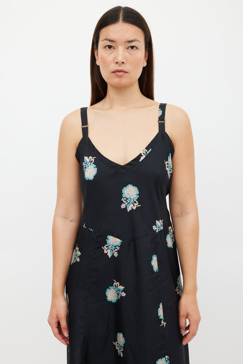 Horses Atelier Black 
Multicolour Silk Floral Slip Dress